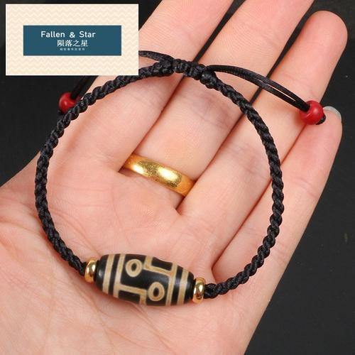 手工编织男士老牙黄天珠西藏文玩手串平安男款手链