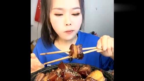 大胃王萱萱吃红烧肉,一口一块好有食欲,馋到你了吗?