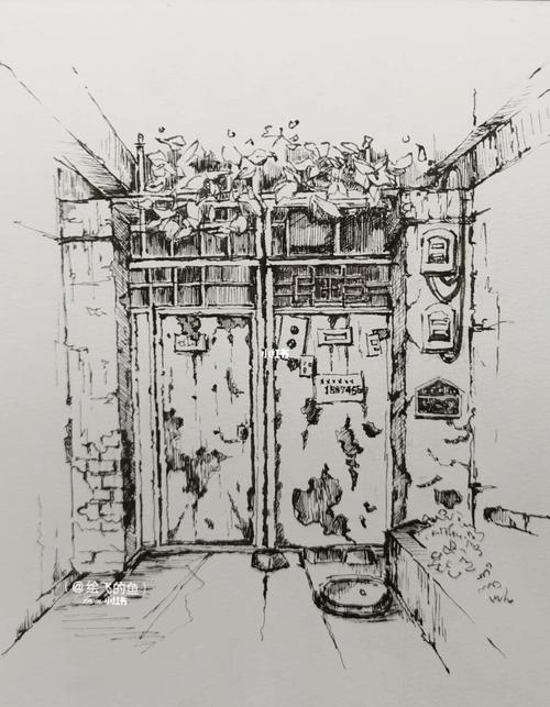 钢笔速写～破旧的门_钢笔_斑驳_钢笔速写_文化_绘画