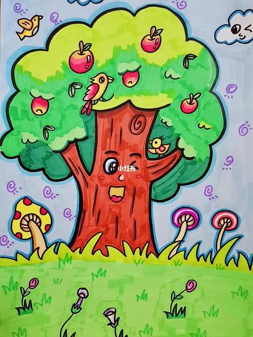 儿童画《苹果树》_儿童画_简笔画_教程_马克笔_简笔画