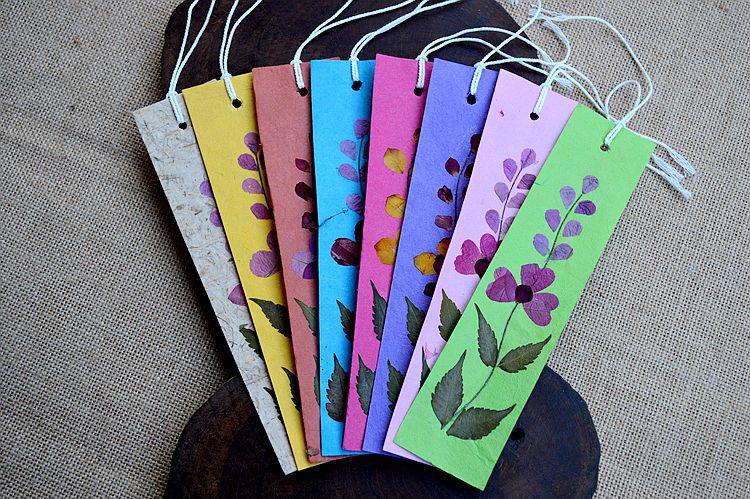 泰国纯手工制作天然干花草纸书签 创意民族风东巴纸彩色书签 多色
