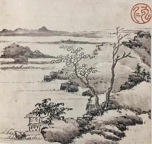 弘仁的画多表现皖南小景,笔墨疏简.