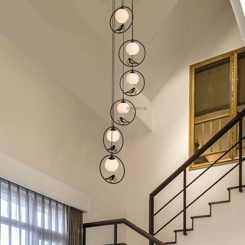 中式美式复式中空楼梯间楼长别墅吊灯