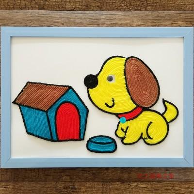 幼儿园手工课材料包毛线扣子粘贴画创意新奇diy玩具贴画毛线小狗