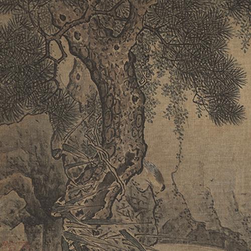 宋画松涧山禽图团扇挂轴条幅卷轴山水画名画复制品国画