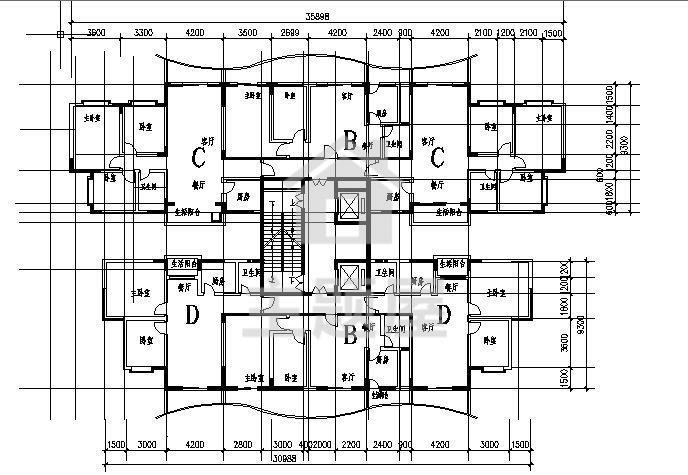 一梯六户,高层,90-130㎡图纸