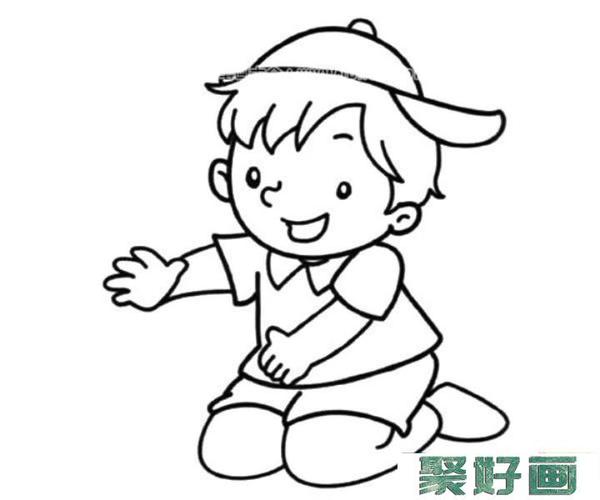 跪在地上玩耍的小男孩怎么画简笔画教程