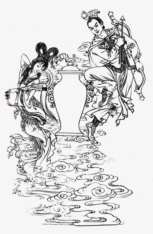 嫦娥后羿线描效果