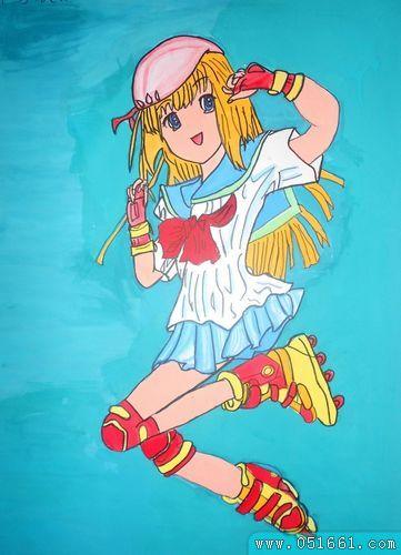 轮滑女孩水彩画_儿童画的作品图片观赏