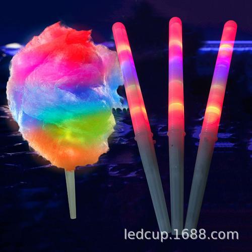 现货led棉花糖发光棒 食品级材质七彩闪光荧光棉花糖发光棒
