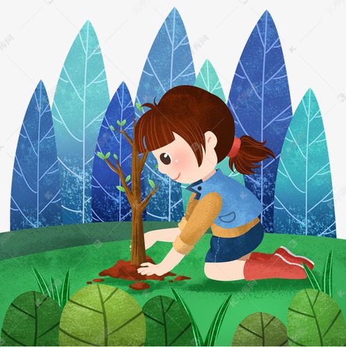 植树节种树小女孩