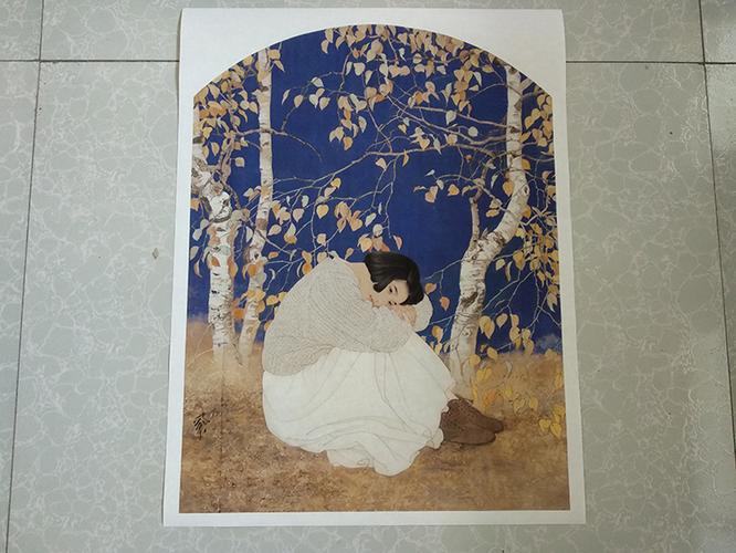 何家英秋冥中式国画人物画宣纸画芯真迹复制画工笔临摹画稿装饰画