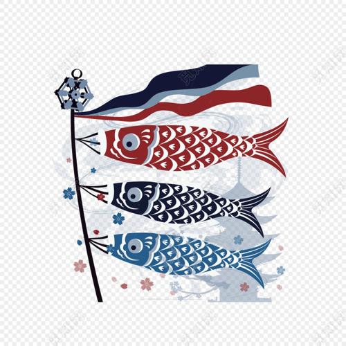 手绘日风锦鱼旗矢量插画