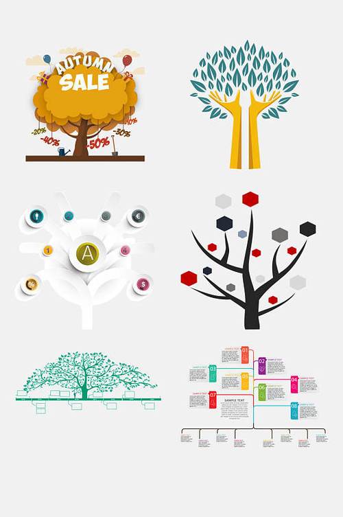卡通版智慧树科技树状图元素素材