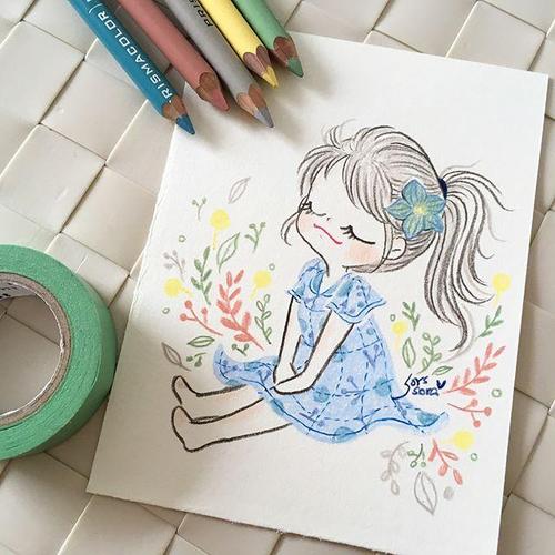 俏皮可爱的小女孩彩铅手绘