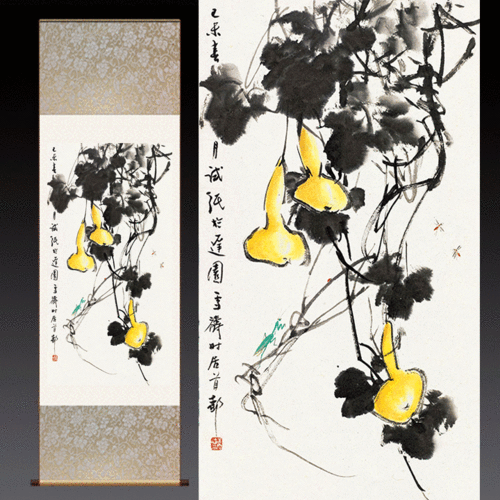 吉祥如意卷轴挂画水墨字画国画家居招财纳福玄关画丝绸画葫芦画
