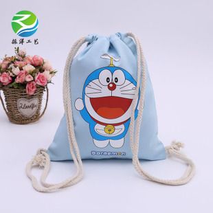 生产定做哆啦a梦创意卡通帆布束口袋环保收纳手拎抽绳双肩背包袋