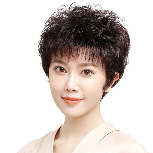 假发女短发圆脸真发头套中老年真人发套自然逼真网红发型真人发丝好不