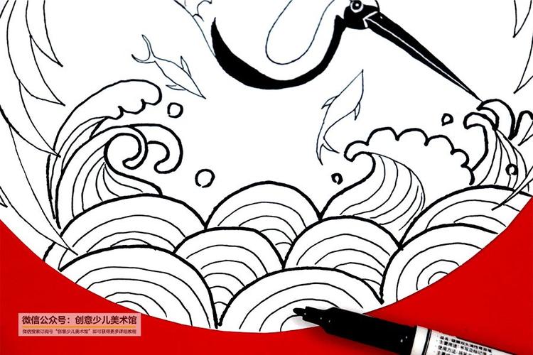 鲜明的画面效果在海浪的色彩上还可以用水粉喷溅一些点形成浪花的动