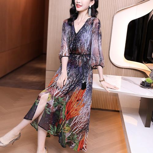 真丝连衣裙2021夏季新款高端法式气质高贵优雅连衣裙