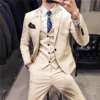 【结婚敬酒服】米白色英伦风西服男新郎结婚礼服帅气套男士潮流韩版