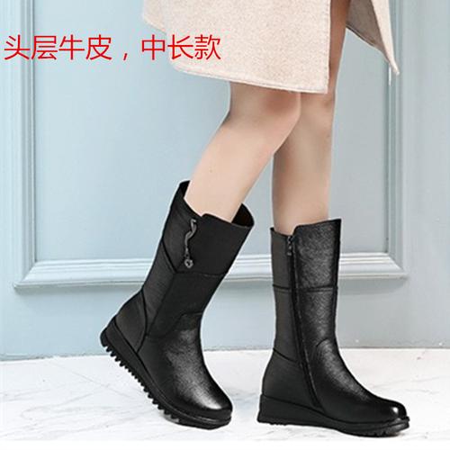 胖妹妹中长款靴子43特大码粗大腿妈妈直筒高腰棉皮靴中老年女鞋41