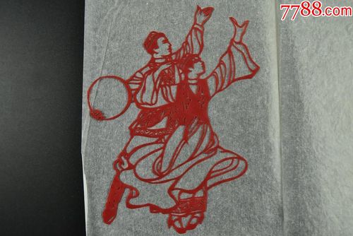 (vd3175)《中国扬州剪纸民族舞》原护封4张全单色剪纸