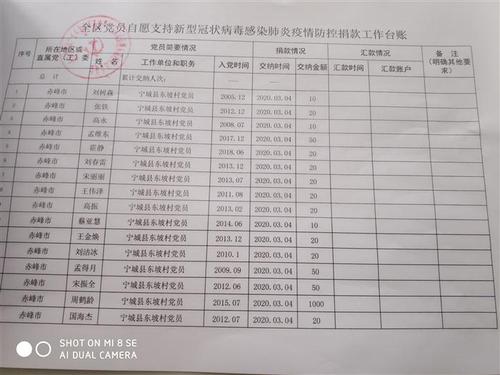 东坡村党员自愿支持疫情防控捐款工作台账