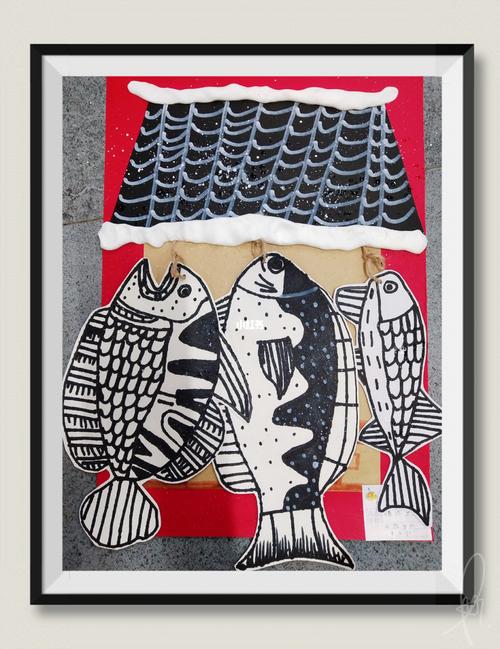 儿童创意美术—《晒鱼干》_鱼干_美术_文化_绘画