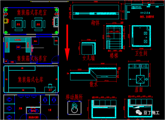豆丁施工 1,模块化 项目前期策划与二次场布统一使用临建cad模块