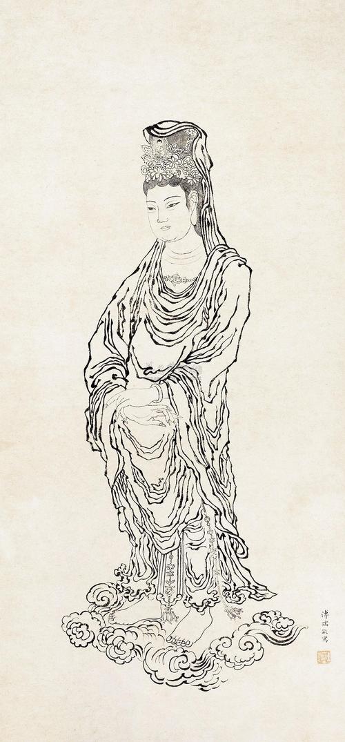 0119云间观音像镜心水墨纸本