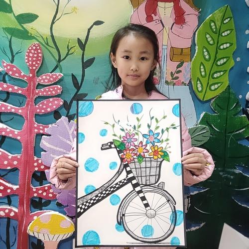 自行车花篮_自行车_绘画_创意美术_线描_春天去哪玩_儿童创意美术