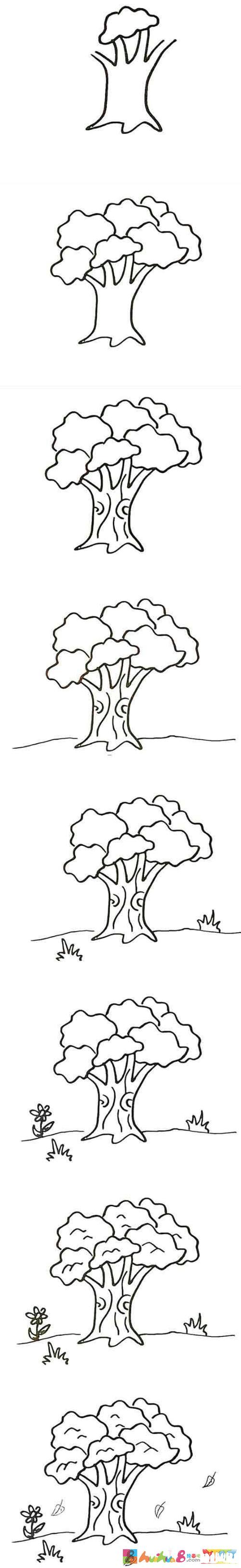 卡通大榕树的画法步骤图带颜色 卡通榕树的简笔