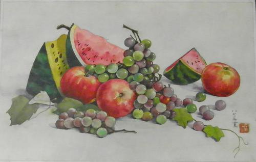 葡萄苹果水粉画