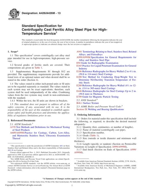 a426m 13standard specification forcentrifugally cast ferritic