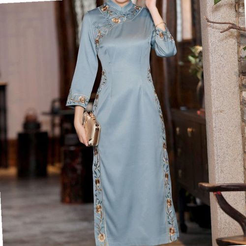 改良版旗袍奥黛连衣裙2021年秋季复古民族风高开衩唐装中国风女装