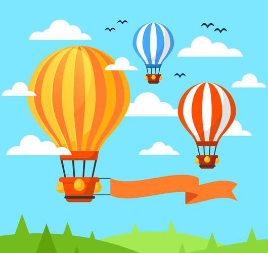 创意天空中的彩色条纹热气球矢量素材