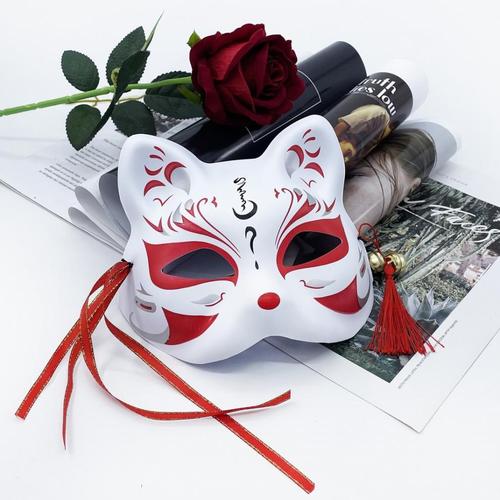 和风妖狐狸面具半脸化妆舞会唐猫diy手绘古风汉服cos网红动漫猫脸四叶