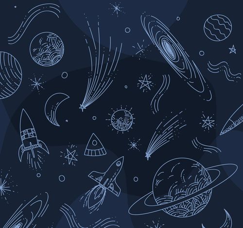 彩绘太空元素无缝背景矢量图