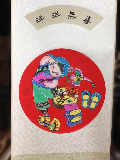 赵小姐年画馆手绘绵竹年画童子娃娃喜庆吉祥中式卷轴商务婚庆礼品