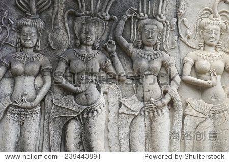 angkor wat sculptural relief in stone carvings of dancing apsara