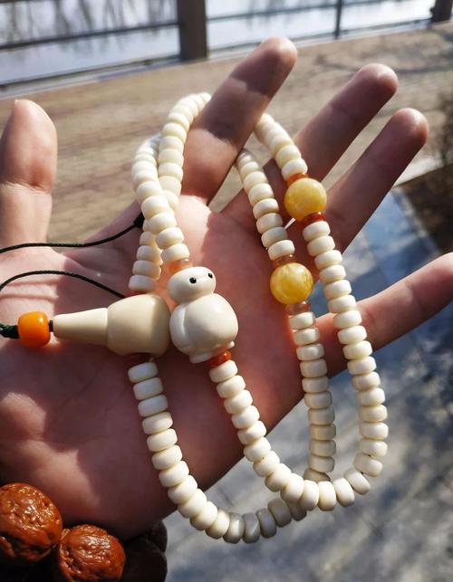 象牙果与菩提根有类似的地方,一样的莹白如玉,但他的体积较大,硬度高