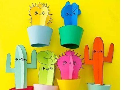 旧物利用,孩子最喜欢的手工制作,卡纸仙人掌!
