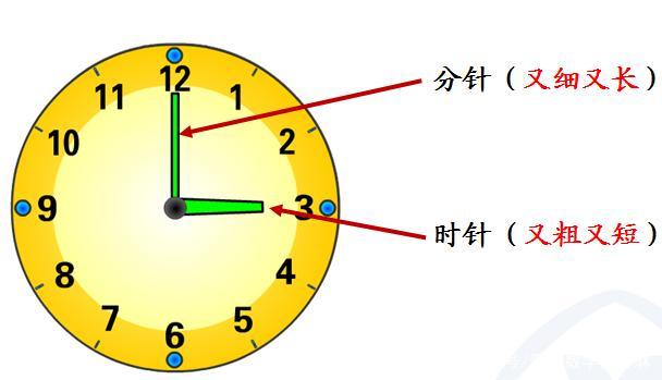 分针指着12,时针指着7就是7时,也就是7:00.怎样来区分时针和分针呢?