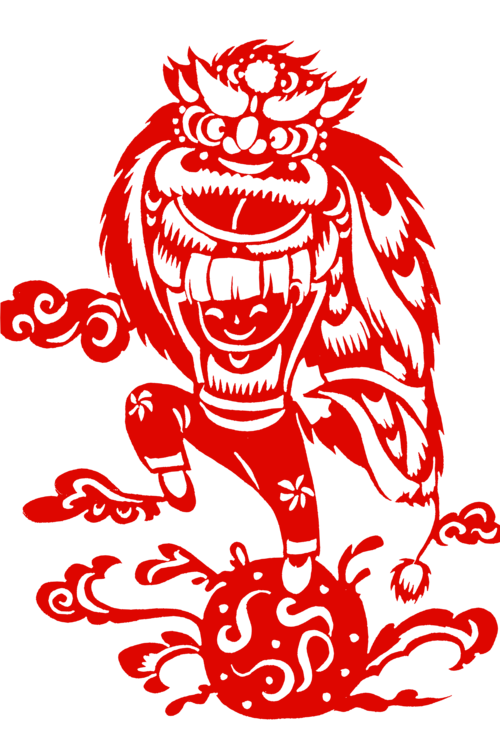 红色剪纸风格舞狮免扣素材