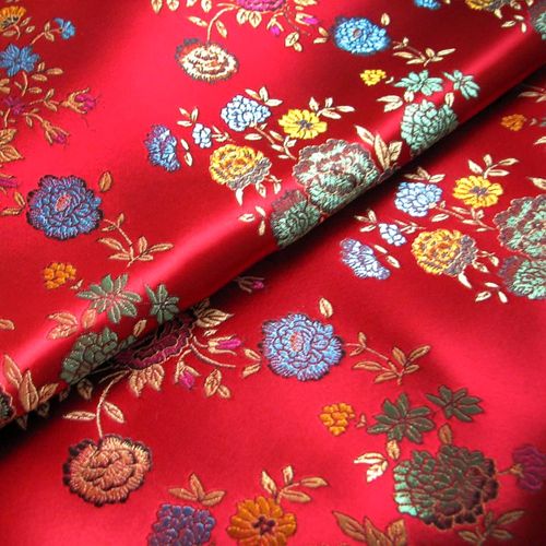 枣红大红2色彩色鲜花织锦缎面料/丝绸缎子布料/中国风魅力半米商品