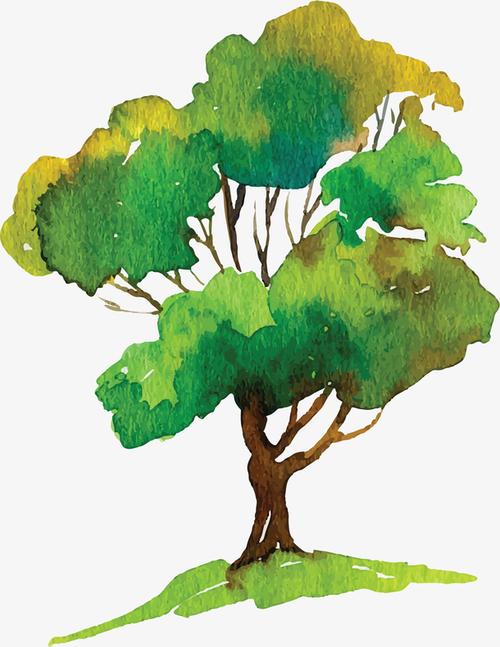 水彩绿色手绘大树