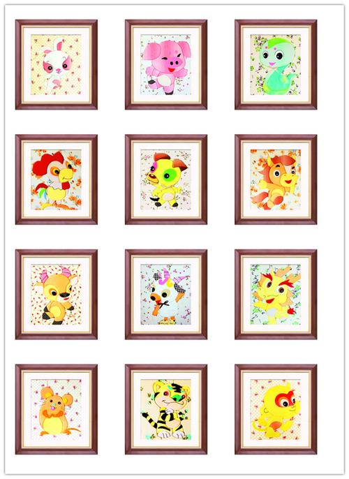 diy手工材料包布贴画十二生肖 16*19 儿童益智迷你小画数字拼布画