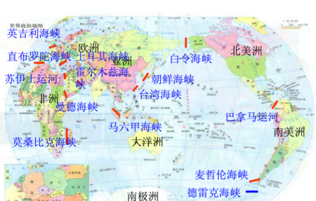 各海峡分别沟通了什么洋,是什么洲之间的分界线的列表