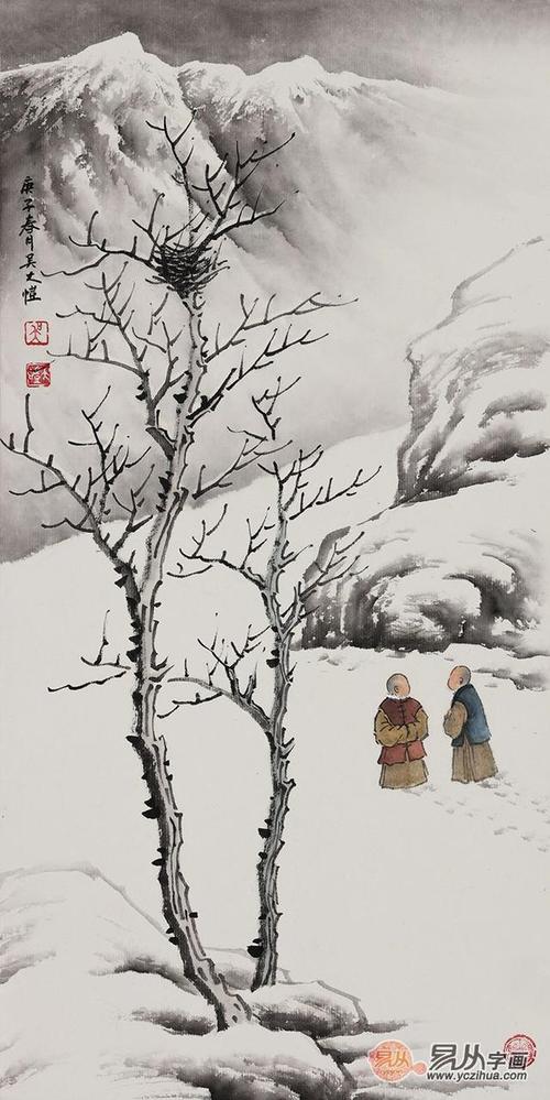 吴大恺冰雪山水画 带您走进清净洁白的冰雪世界|雪景